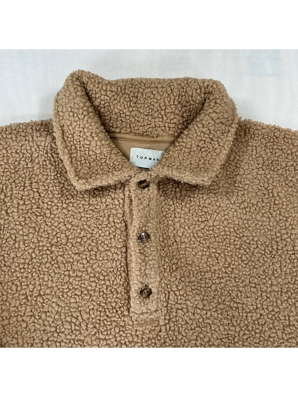 Topman Teddy Fleece Pullover Mens Medium Beige‎ Sherpa Button Neck Portugal